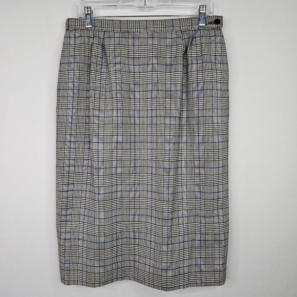 Vintage PENDLETON Wool Skirt Straight GRAY BLACK BLUE PLAID size 12 Chic Preppy - Picture 2 of 9